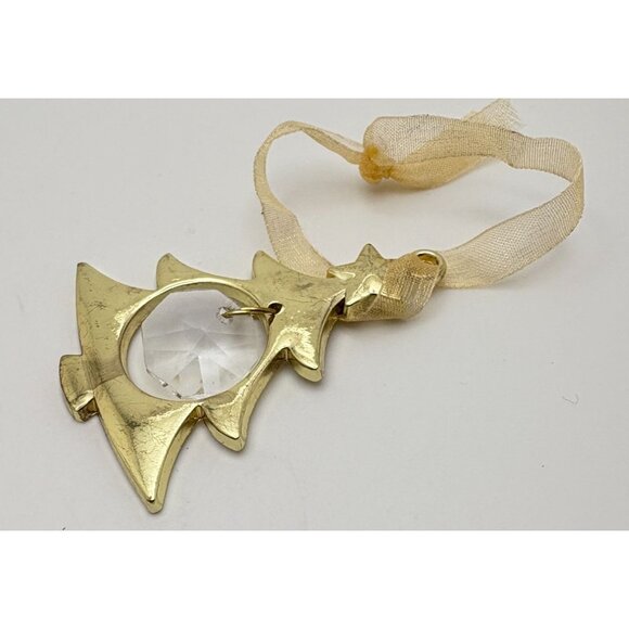 Vintage Gold Tone Christmas Tree Ornament With Faux Crystal Dangling Center - Picture 4 of 6